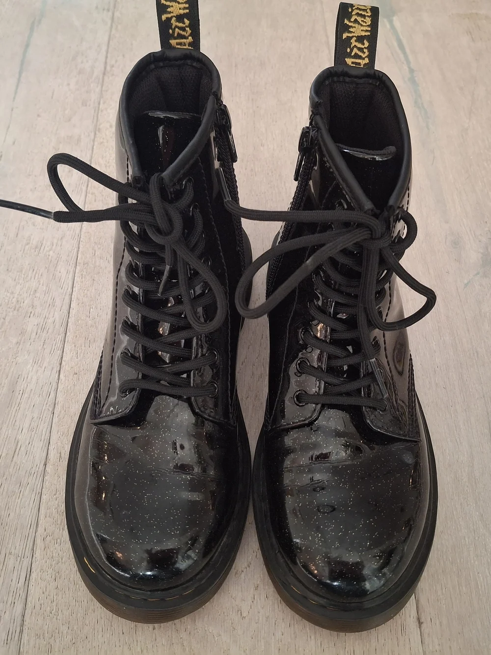 Dr. Martens Black Glitter Lace-Up Kids Boots